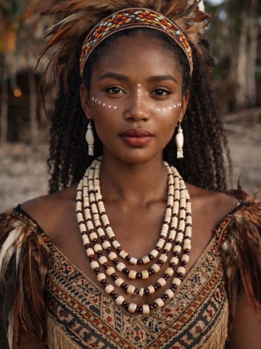 Vintage Bone & Glass Bead Multi-Layer Tribal Necklace